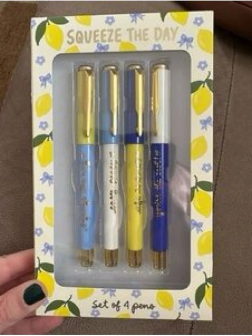 Eccolo Lemon-Themed Ballpoint Pen Set - Blue, White, Yellow, Navy